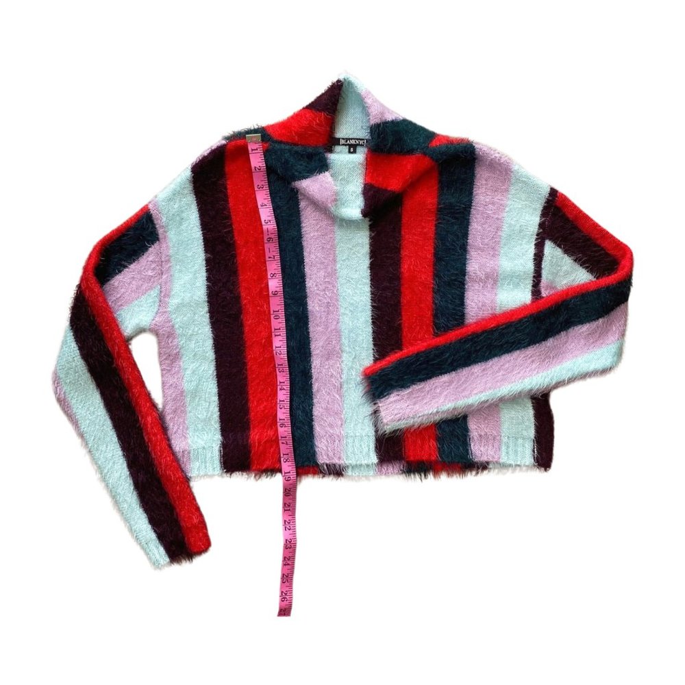 Blank NYC The Mad Hatter Multi Striped Fuzzy Mock Neck Sweater Top - Picture 4 of 8